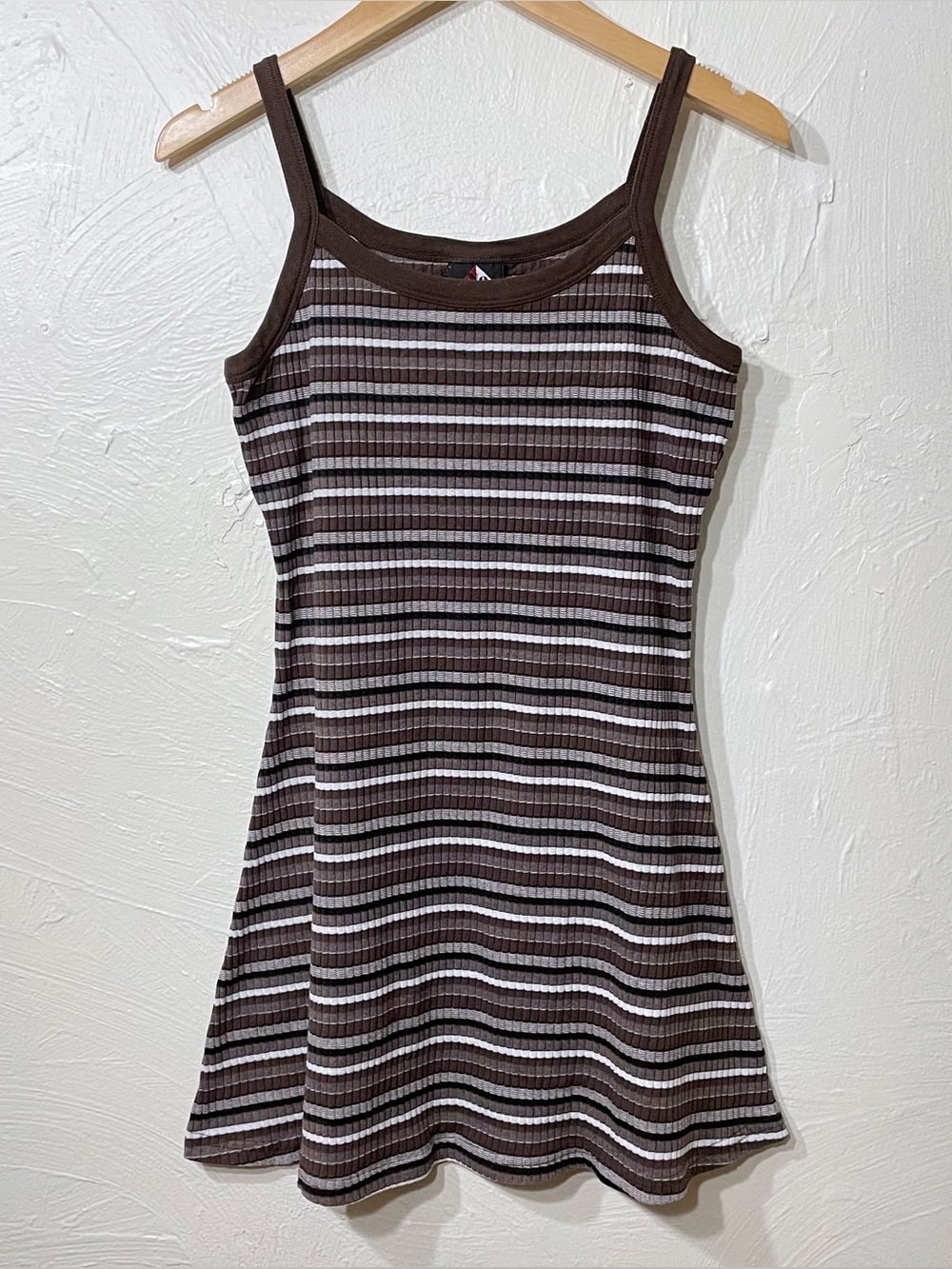 Vintage Late 90s Brown Striped Rib Knit Tank Top Mini Sundress No Boundaries